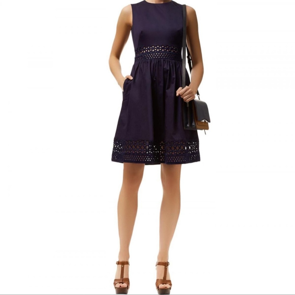 Ted Baker London Navy Blue Eyelet Crochet Lace Panel Fit & Flare Dress